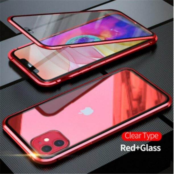 HDTech Magnetic Phone Case for iPhone 12 Series Double Side Tempered Glass Cover for iPhone 12/12 Pro - Red